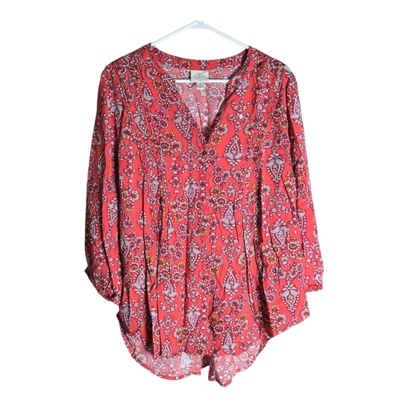 St. John's Bay Tops - St John's Bay Flora / Paisleyl Red Button Down Women's Top